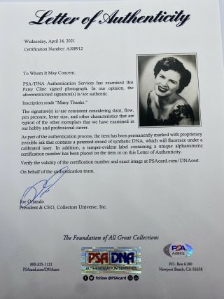 Patsy Cline HAND SIGNED Autographed Photo PSA/DNA Certified Authentic 4