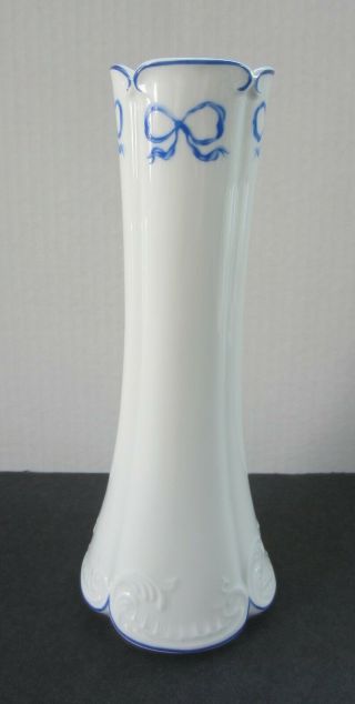 Vista Alegre Ema Portugal Porcelain " Ruban Blue " Vase 8 3/8 "