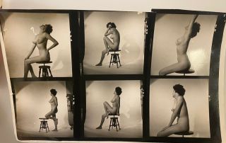 6 Vintage Bunny Yeager Nude Model Contact Sheet Photos,  From Yeager Archive