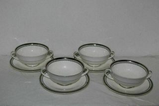 4 Vintage Royal Doulton Sarabande Cream Soup Bowls W/saucers/liners - England