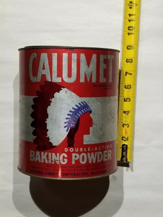 Vintage Antique Double Acting Calumet Baking Powder 10 Lbs Tin Can Embossed Lid