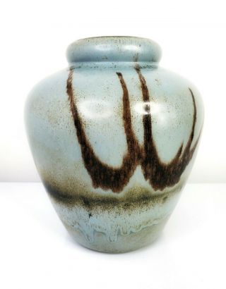 Vtg Rare Blue Mountain Pottery Canada Slate Glaze Vase Metropolis Blue Grey 9 "