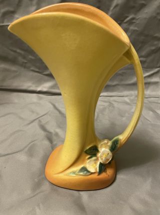 Vintage Roseville Usa Pottery Vase 973,  8”.  Mock - Orange.  Rare