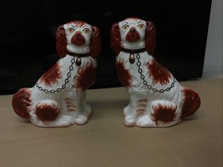 Vintage Staffordshire Pottery Dogs / Mantle Dogs Spaniel Red Brown
