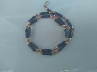 Vintage Antique Dark Blue Lapis And Gold Spacers Necklace