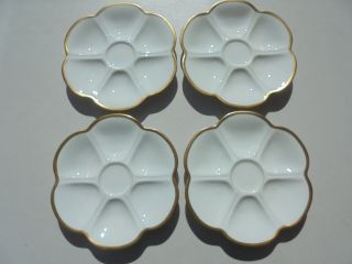 4 Antique Vintage Delinieres D & Co Limoges Porcelain Oyster Plates Gold Trim