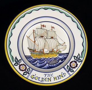 1970 Vintage Poole Pottery England Golden Hind Galleon Ship Plate Charger