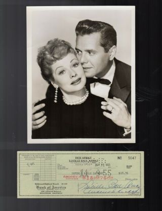 10/31/55 Lucille Ball Arnaz Signed Check W/desi Arnaz Picture " I Love Lucy "