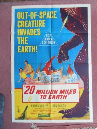 Twenty Million Miles To Earth (1957) Australian Poster Ray Harryhausen,  Scarce
