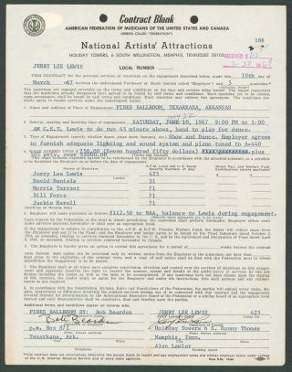Jerry Lee Lewis Authentic Signed 1967 Naa Union Contract Autographed Jsa M57624