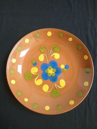 2 Stangl Pottery Gingerbread Pie Redware Plates - Blue & Yellow Flower