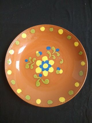 2 Stangl Pottery Gingerbread Pie Redware Plates - Blue & Yellow Flower 3