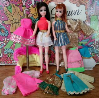 Topper Dawn Dolls Angie & Glori W/ Dresses & Shoes,  Dinner Date,  Glimmer Glamour