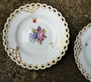 Two small antique Royal Copenhagen full lace Saxon flower plates from c.  1890 2