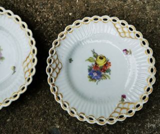 Two small antique Royal Copenhagen full lace Saxon flower plates from c.  1890 3