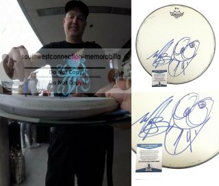 Mark Hoppus Blink - 182 Signed Drum Head Cartoon Sketch Proof Beckett Autograph
