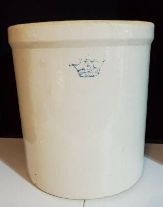 Antique 5 Gallon Stoneware Crock Blue Crown Ransbottom Pottery Usa 14 " T X 12 " D