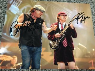 Authentic Rare Angus Young Brian Johnson Ac/dc Dual Hand Signed 8x10 Photo