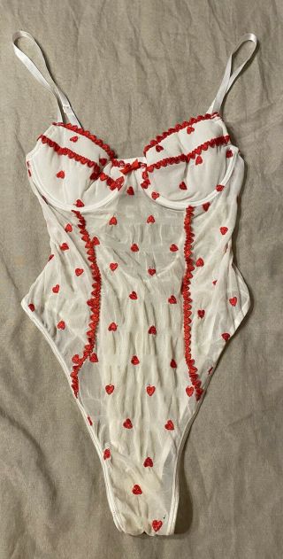 Women’s Vintage Frederick’s Of Hollywood Red Heart Lingerie Teddy Romper Small