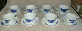 Royal Copenhagen Blue Flowers - Eight Cups And Saucers - 8500