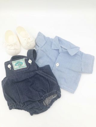 Vintage Coleco Cabbage Patch Kids Clothes: Denim Overalls & Blue Gingham Shirt