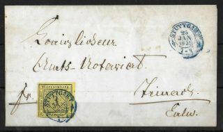 Wurttemberg Germany 1852 Folded Cover With 3 Kr Yellow Michel 2