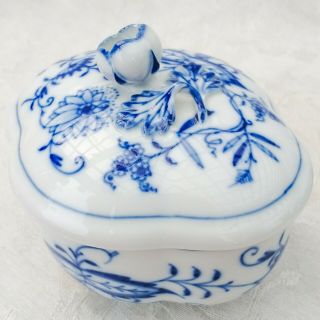 Vintage Meissen Blue Onion Scalloped Oval (diamond) Sugar Bowl With Lid 4 "