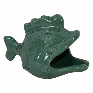 Van Briggle Pottery 1955 - 68 Mottled Green Large Mouth Piranha Fish Figurine