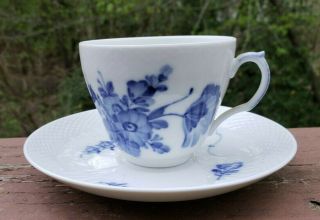 Vintage Royal Copenhagen Teacup And Saucer Blue And White Floral