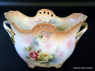 Antique Porcelain Console Bowl Marked R S (see Back Stamp) Double Handle Roses