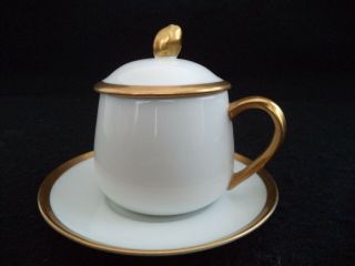 Fitz & Floyd china 10 pot - de - crème cups lids saucer Palais white w gold espresso 2