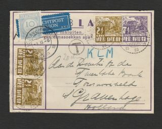 15) Netherlands Indies Stationery Postblad Airmail Postge Due Klm In Blue (front