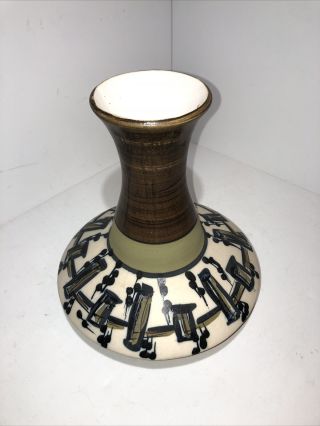 Mid Century Vintage Harsa Israel Pottery Vase Hand Painted Abstract Design.  10.  5 "