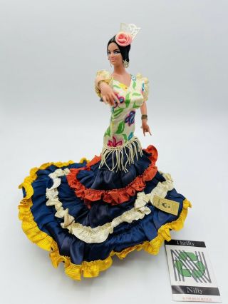 Rare Vintage Marin Chiclana Espana Flamenco Woman Dance Multi - Color Dress 10”