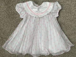 Isabella Vintage Baby Girl Pink&white Polka Dot Tea Dress Size 24mos Vgc