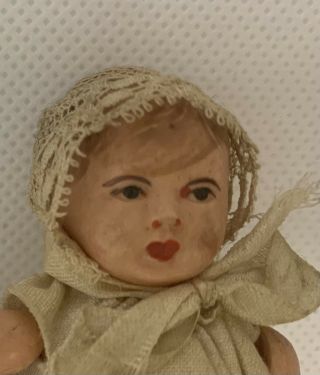 3” Miniature Mine Celluloid Vintage Jointed Baby Doll Dollhouse Painted Face