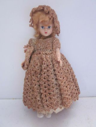 Vintage 8 " Tall Plastic Sleepy Eyes Crocheted Dress Blonde Girl Doll