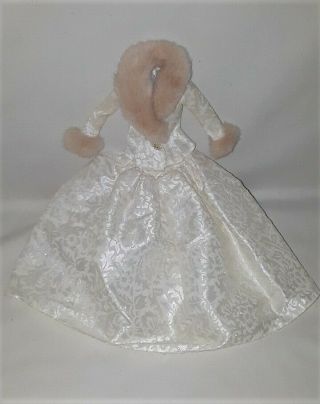 Vintage Barbie Doll Dress Gown White Beige Fur 2pc Winter 90s Princess Holiday