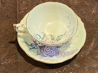 Paragon China Blue Lilac Set - Cup - Saucer - Blue Bow/ribbon,  Some Crazing On Item