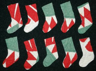 10 Primitive Antique Cutter Quilt Stockings Red Green White Scrapbooking