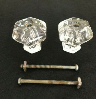 2 Vintage Clear Glass Drawer Pull Knobs W/ Hardware