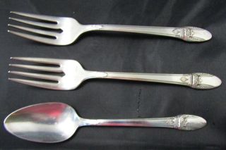 Vintage Wm Rogers First Love Silverware 3 Pc - 2 Dessert Forks 1 Teaspoon