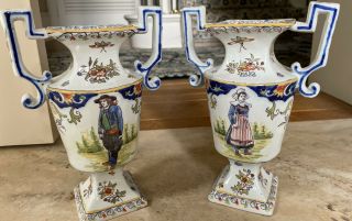 A Hand Painted French Faience Vases From Estate Of Collector