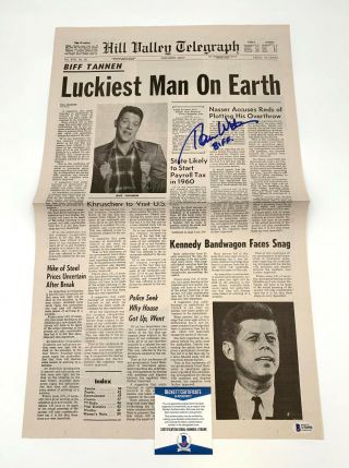 Tom Wilson Back To The Future Signed Newspaper Prop Autograph Beckett Bas 1