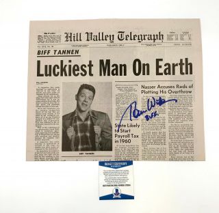 Tom Wilson Signed Back To The Future Newspaper Prop Autograph Beckett Bas 1