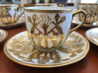 Nippon Gold Moriage Hand Painted Raised Gold 8 Cups & Saucers,  2 Extra Saucers