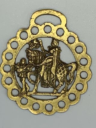 Antique English Horse Brass Medallion With Queen On Horse