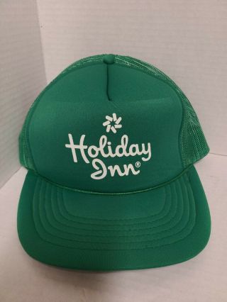 Vintage Holiday Inn Green Foam Mesh Snapback Trucker Farmer Hat