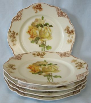 Hermann Ohme Old Ivory Yellow Roses Salad Plate Set Of 5
