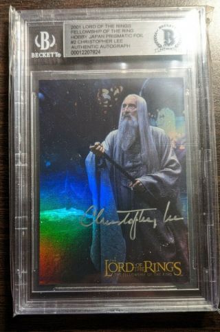 Christopher Lee Signed Lord Of The Rings Card.  Autographed Bgs Certified
